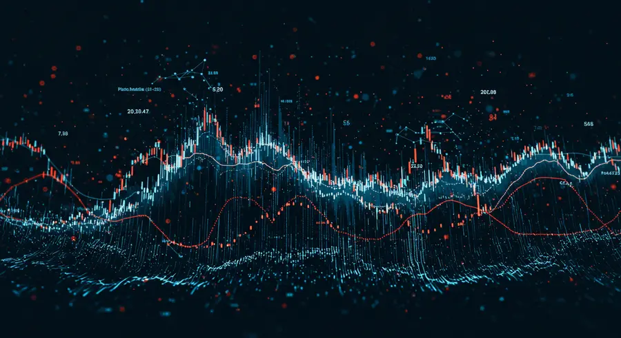 Abstract image showing AI algorithms analyzing complex time-series data, with neural network patterns overlaid on a graph of fluctuating data points.