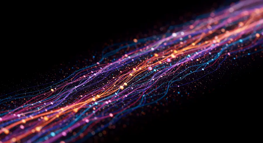 Abstract image representing real-time data streams and analytics, with flowing lines and glowing nodes, suggesting immediate insights from time-series data.