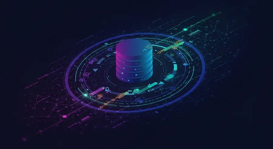 Abstract image representing optimized data querying in time-series databases, with efficient data flow, streamlined timelines, and quick search indicators.